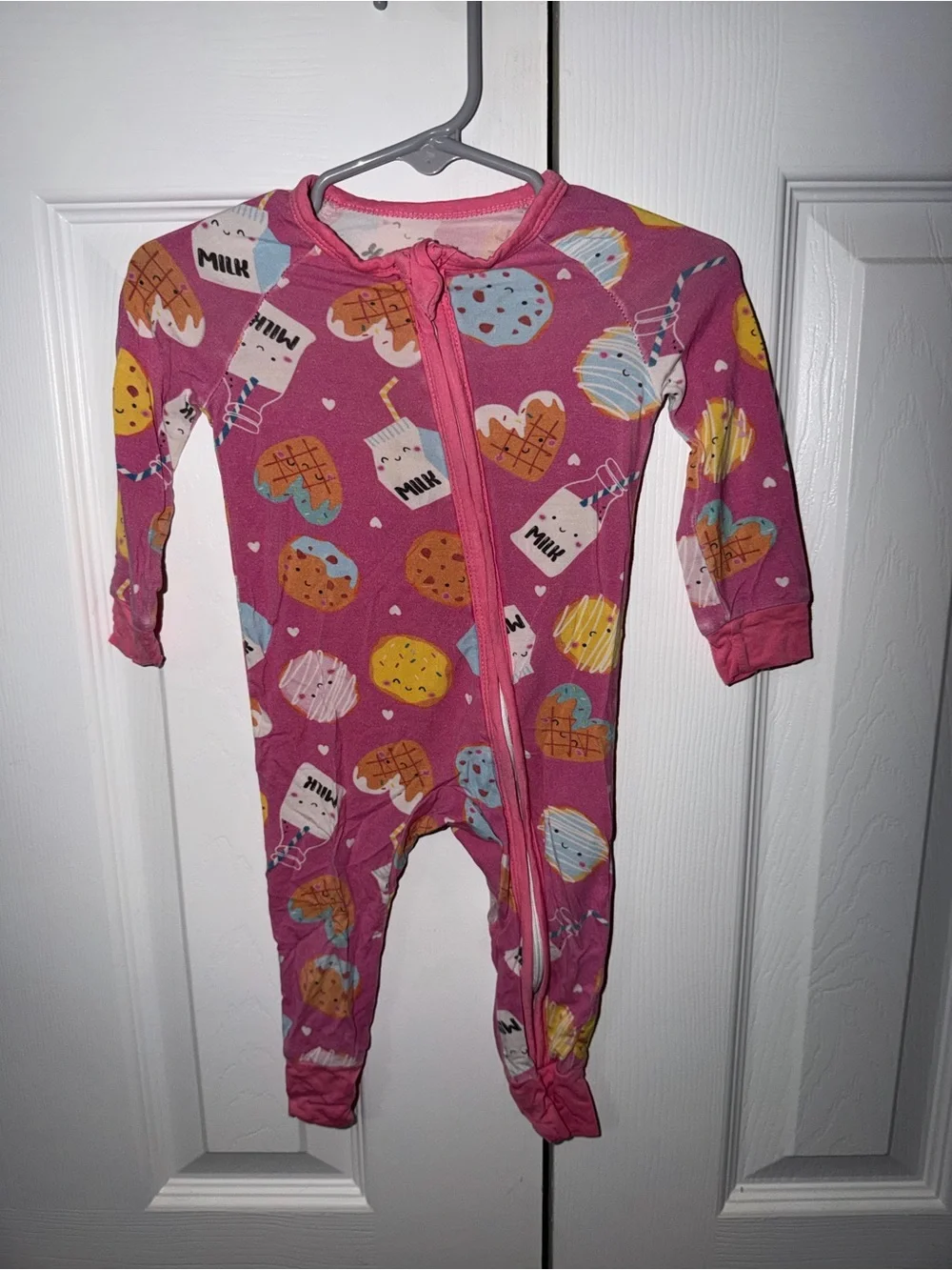 Girls' Pink Snack-Print Zip Front One-Piece Pajamas
